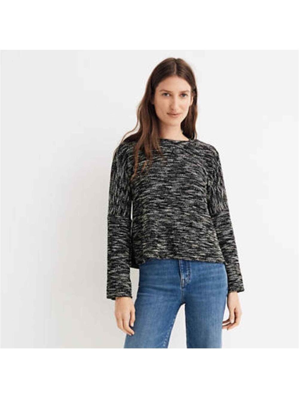 Madewell EUC Women's Button Shoulder Wide Sleeve Top Sweater Black Size XS